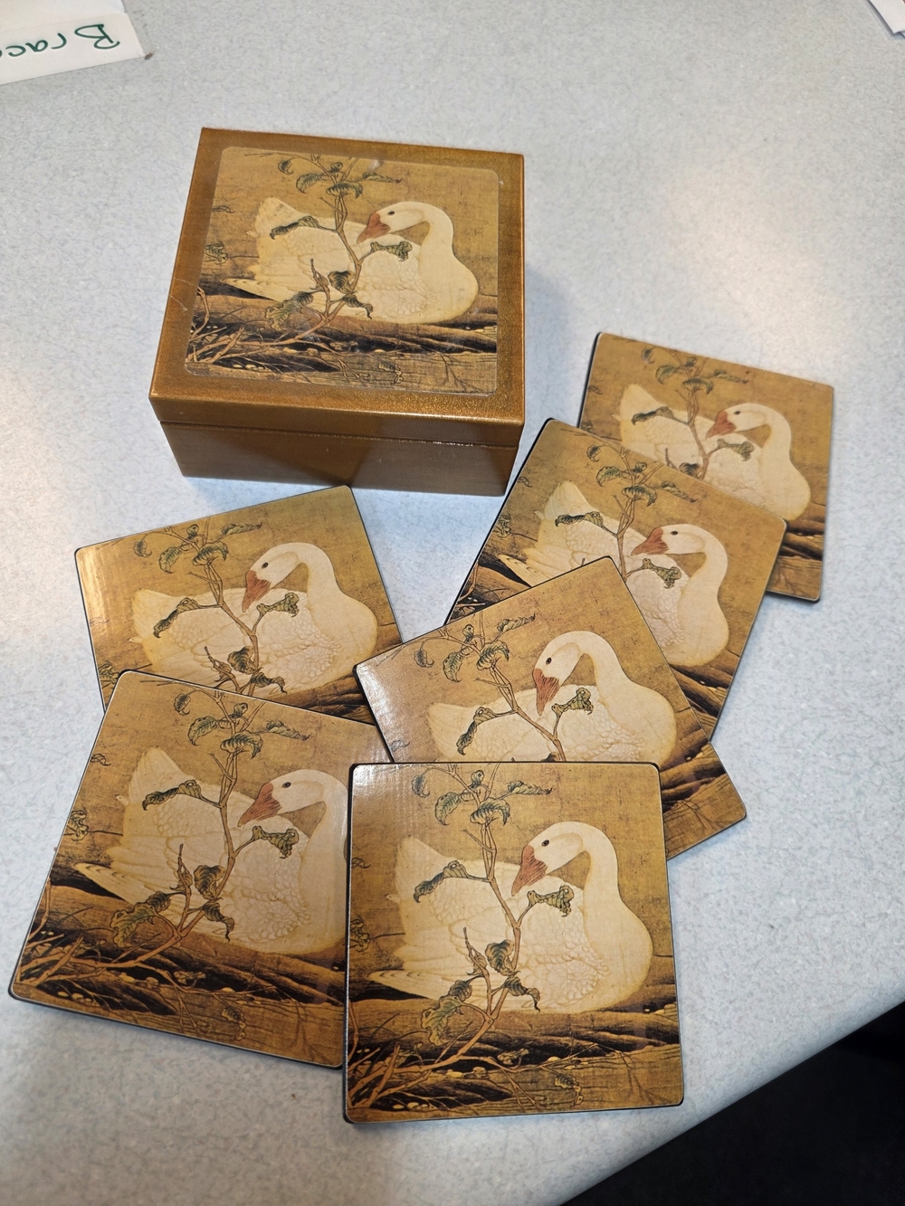 Vintage Swan/Goose Cork Coaster Set with Matching Box